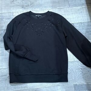 INC International Concepts Black Cutout Crewneck Sweater